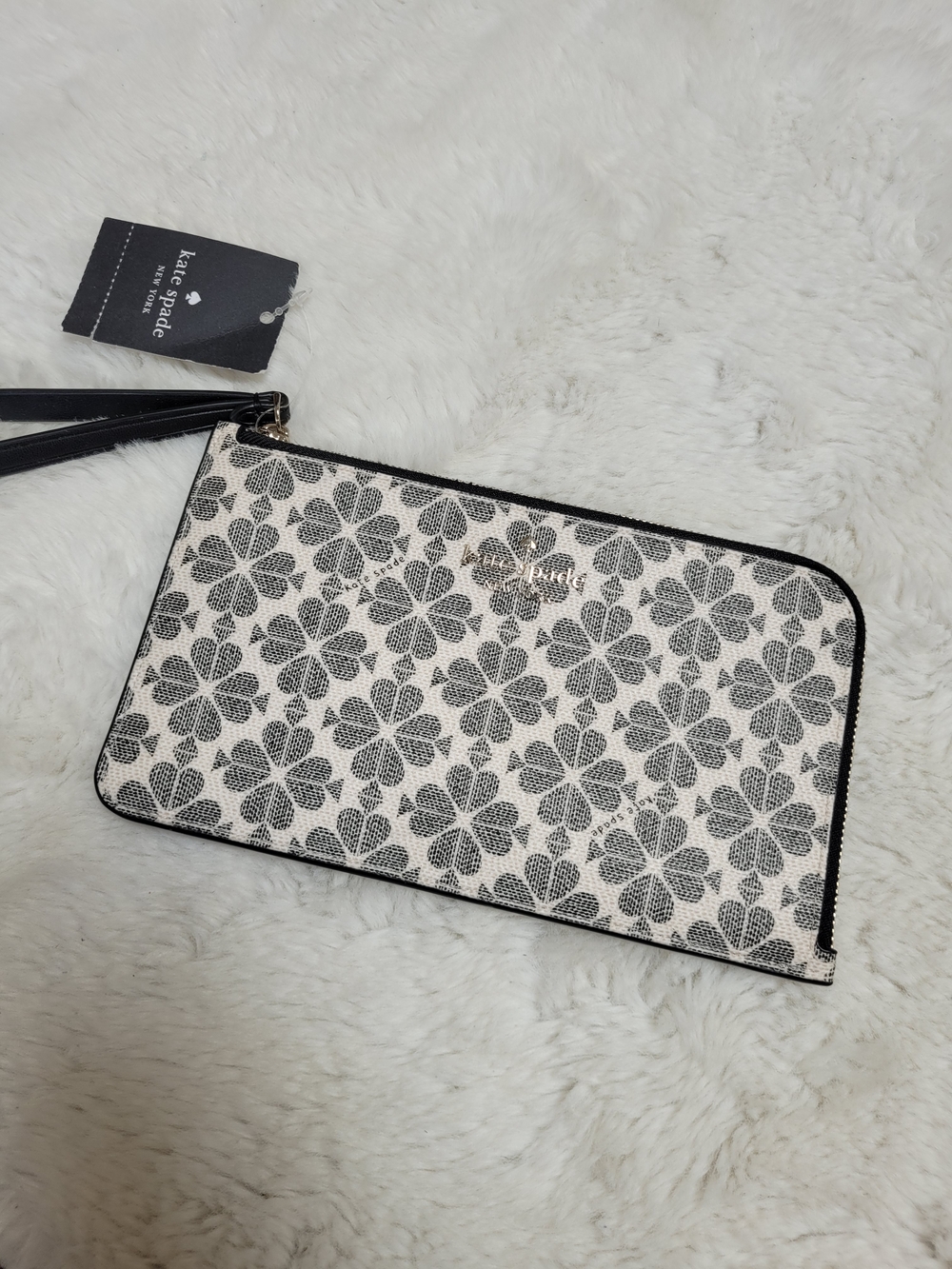 Kate Spade Black & White Floral Zip Wristlet